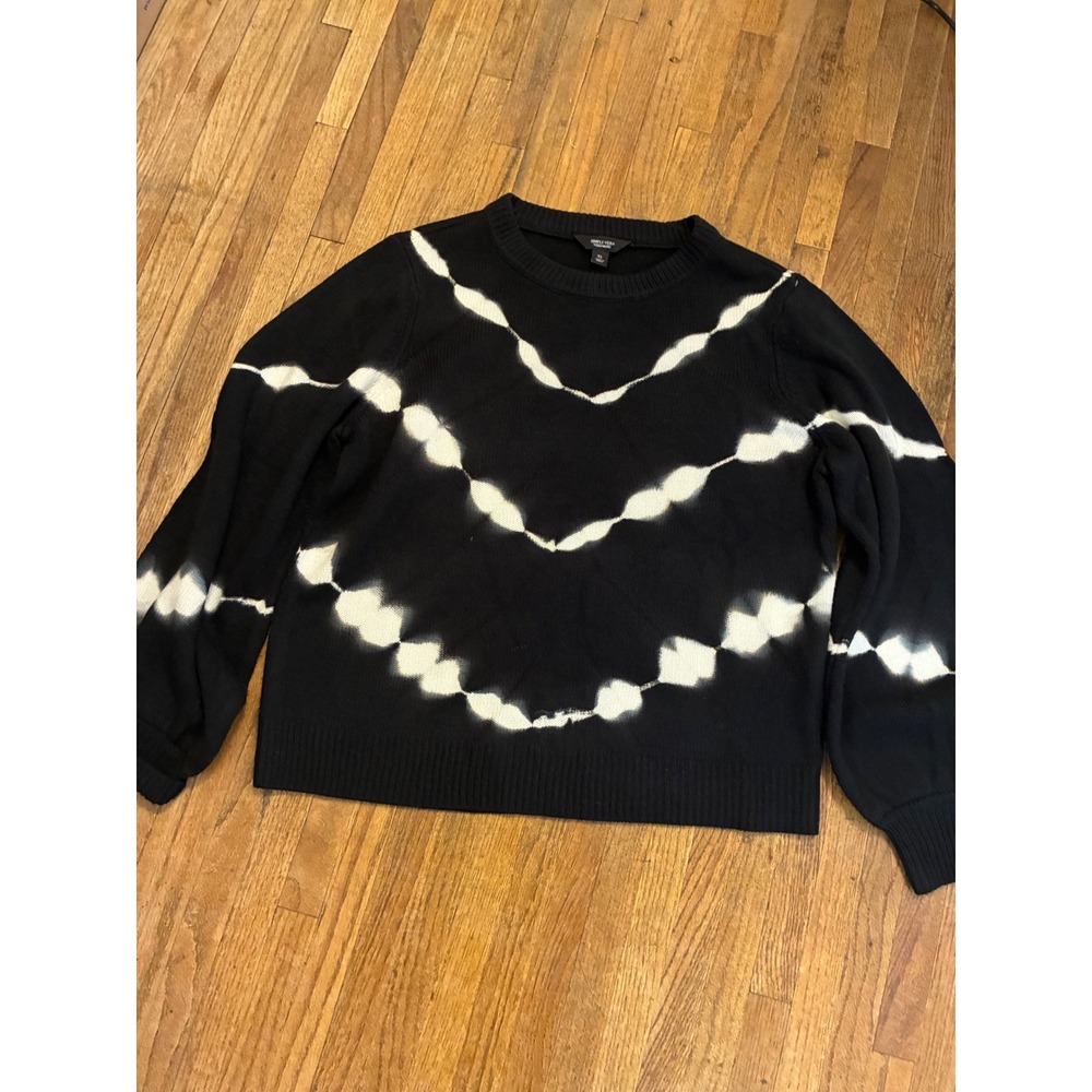 Simply Vera Vera Wang Black White Tie Dye Chevron Knit Sweater XL Balloon Sleeve